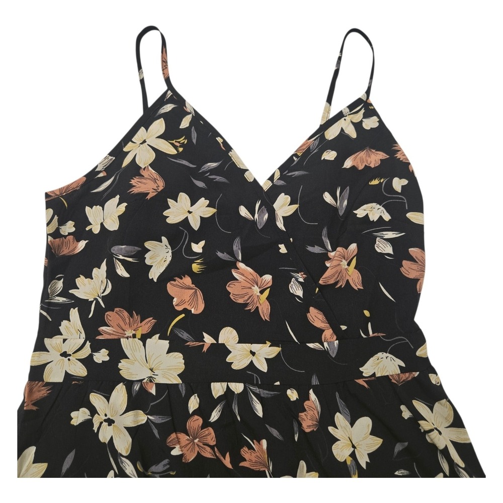 Brenda‎ Black Floral Surplice Mini Dress Medium Cottagecore, Botanical  Boho